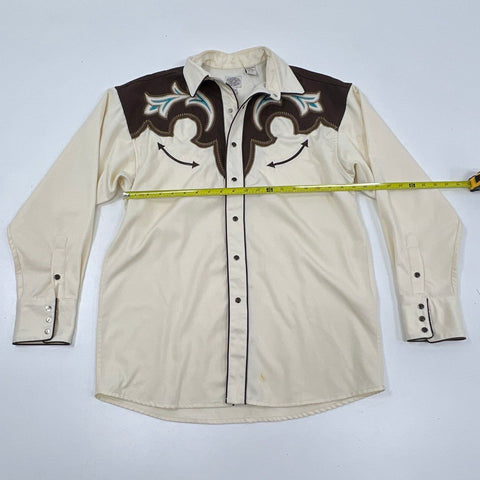 Gibson Trading Company Men's Cream Brown Embroidered Western Snap Shirt Sz M