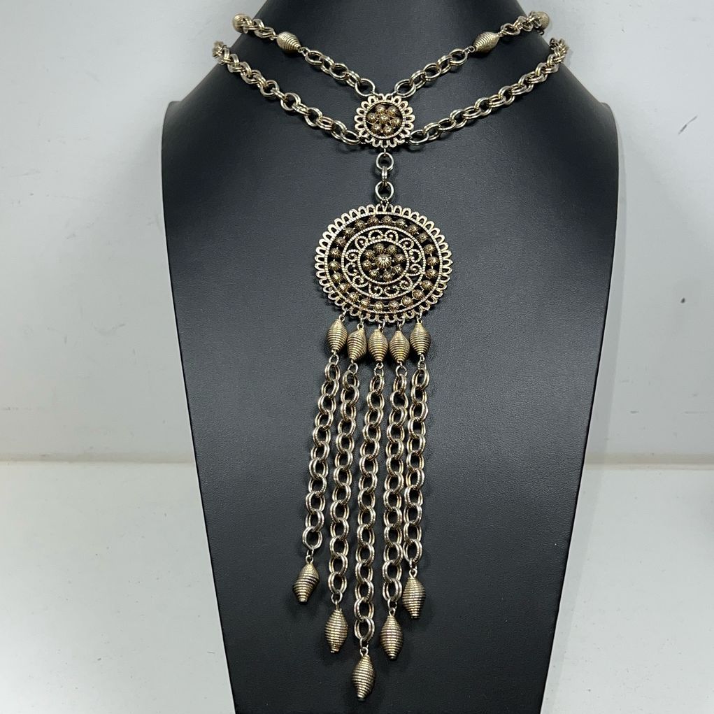 Gold Tone Tassel Boho Necklace