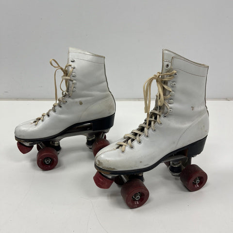 Vintage 70s White High Top Quad Roller Skates w/ Retro Blue Travel Case