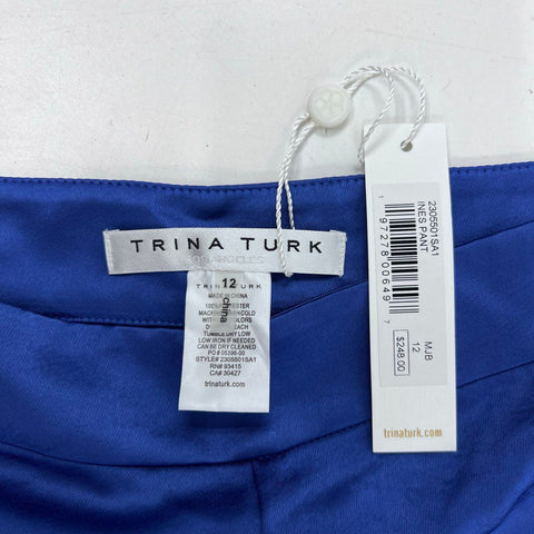 Trina Turk Women's Royal Blue Satin Ines Wide Leg Pants NWT Sz 12