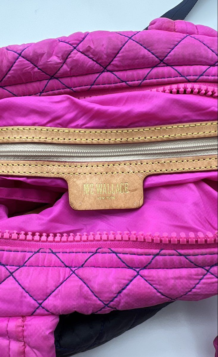 MZ Wallace Pink Navy Quilted Nylon Small Sutton Satchel Crossbody