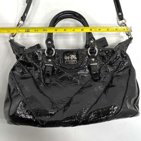 Coach Madison Sophia Satchel Black Quilted Patent Leather Silver Hardware