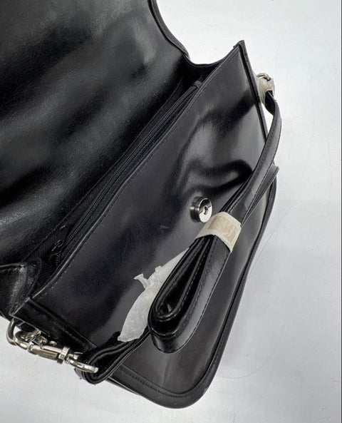 NWT Vintage 90s Coletta Black Top Handle Satchel Bag Faux Leather Heart Clasp