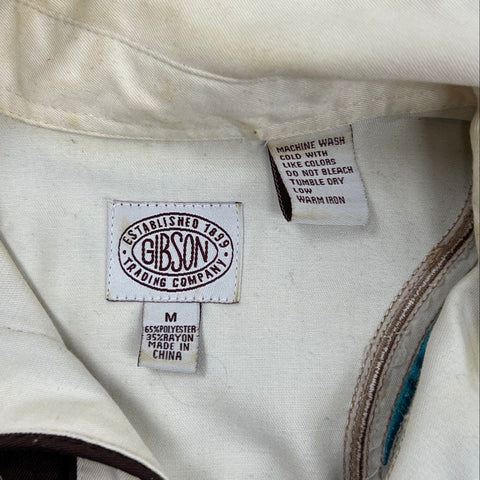 Gibson Trading Company Men's Cream Brown Embroidered Western Snap Shirt Sz M