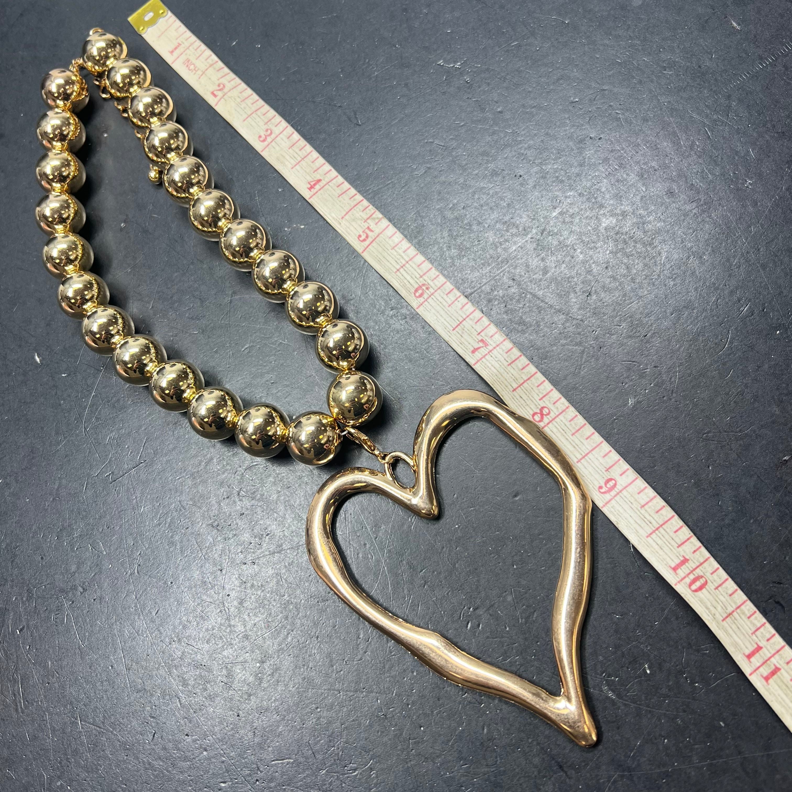 Costume Gold Tone Large Heart Pendant on Beaded Bauble Chain Unbranded