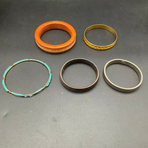 Bohemian Eclectic Bracelet Lot 9pc Yarn Wrapped Wood Metal Seed Bead Bangles