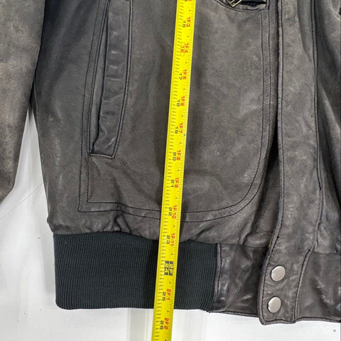 Vintage 80s Clipper Mist Men's Leather Bomber Jacket Faded Black Quilted Sz 38