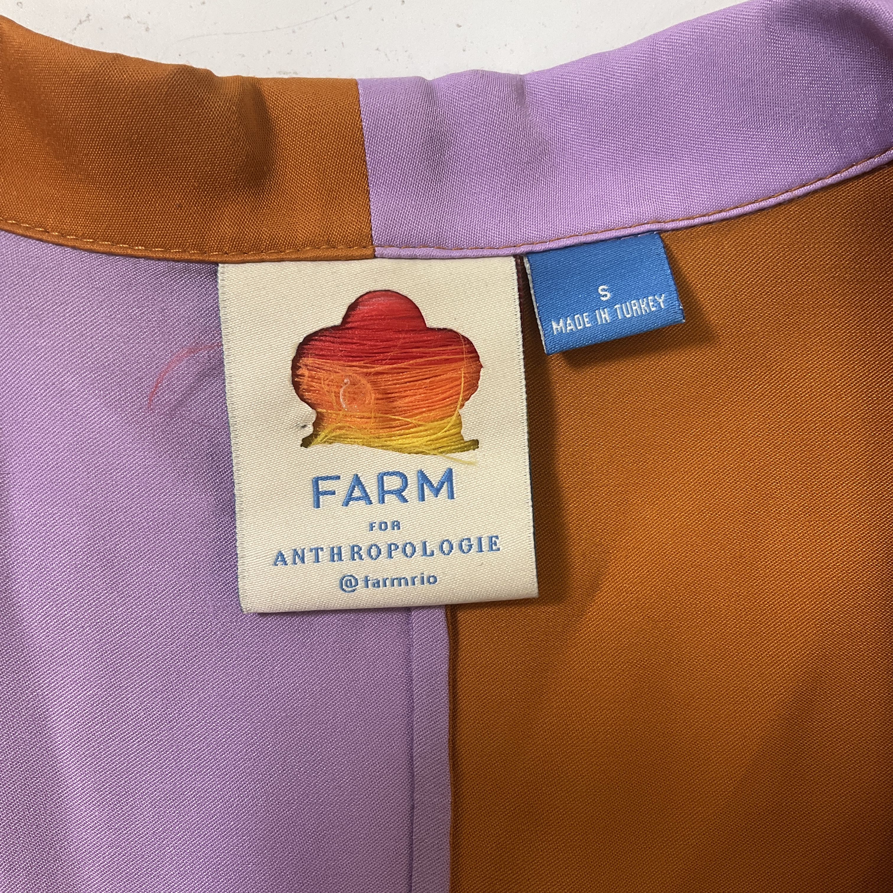 Anthropologie Farm Rio Multicolor Colorblock Puffed Sleeve Button Up Size Small
