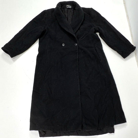 Vintage 90s A'leet by Karen Women's Black Wool Blend Shawl Collar Long Coat