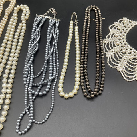 Faux Pearl Necklace Lot of 6 Bib Collar Multi-Strand Vintage Style Jewelry