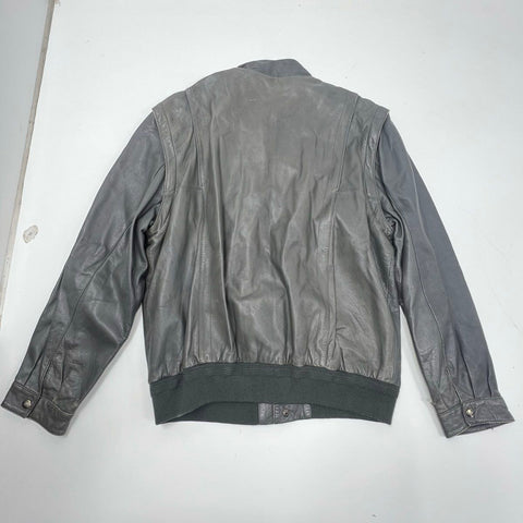 Vintage 80s Jean Jacques Benson Mens Gray Nappa Lambskin Leather Bomber Jacket