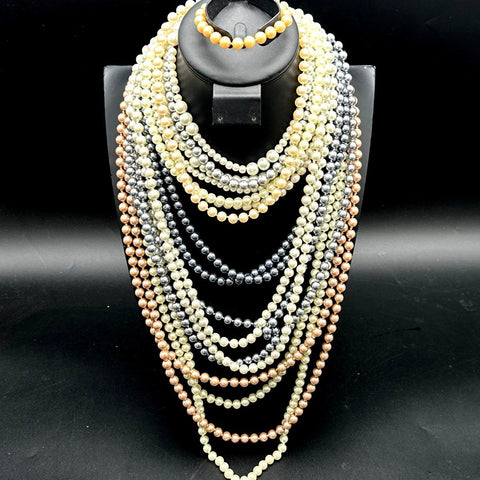 Mixed Faux Pearl Jewelry Lot Vintage to Modern White Grey Pink Multi-Strand