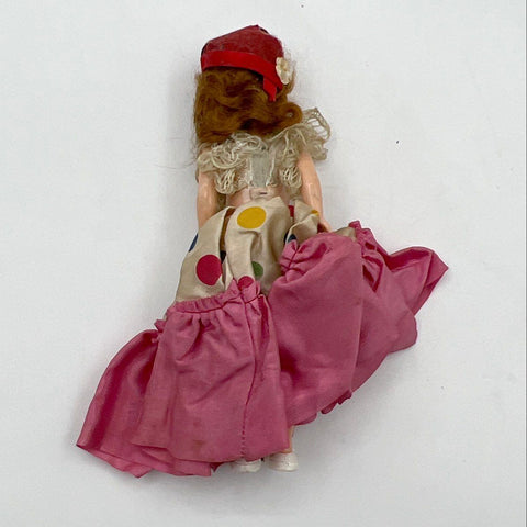 Vintage Doll Hard Plastic Polka Dot Pink Ruffle Dress 8 Inch Mid-Century