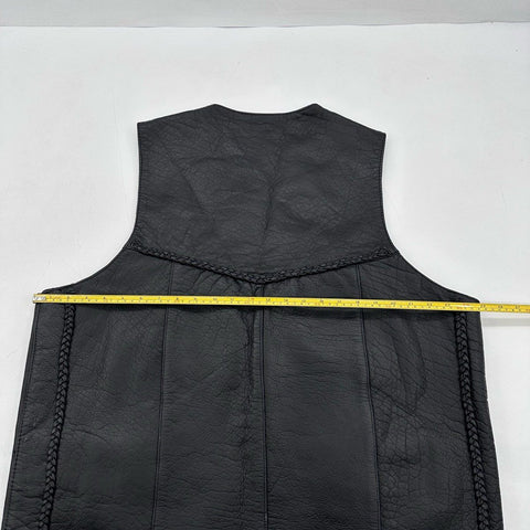 Vintage 90s Real Leather Milwaukee WI Men's Black Braided Biker Vest Sz 50