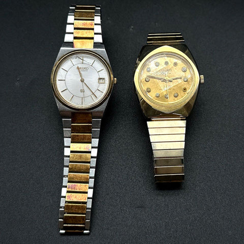 Vintage Seiko Watch Lot of 2 Quartz 8222-7059 & Electra 360 Two-Tone Gold Tone