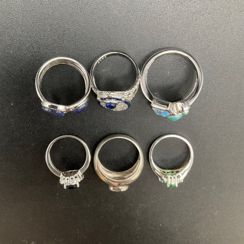 Silver Tone Fashion Rings Mixed Style Cocktail Band Jewelry Lot of 6 Sizes 6-9