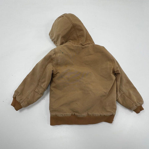 Carhartt Kids Active Jac Jacket Brown Duck Canvas Hooded Quilted Lined Sz S