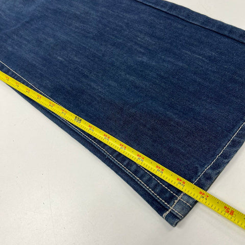 Vintage Y2K Black Carpet Blue Embroidered Crest Straight Leg Jeans Men's 36x32