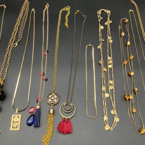 Vintage Gold Tone Pendant Tassel Necklace Lot of 12