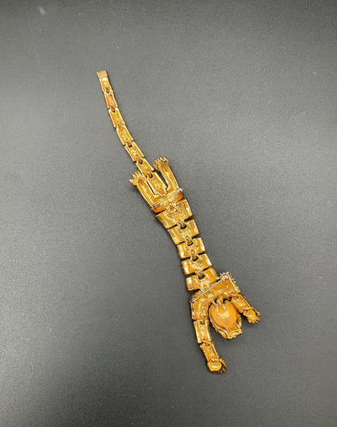 Vintage Articulated Tiger Brooch Pave Rhinestone Black Enamel Over the Shoulder