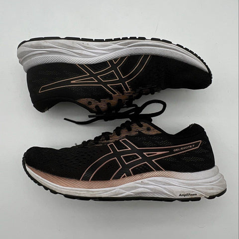 Asics Gel-Excite 7 Black Rose Gold Women's Running Shoes Size 8 Wide