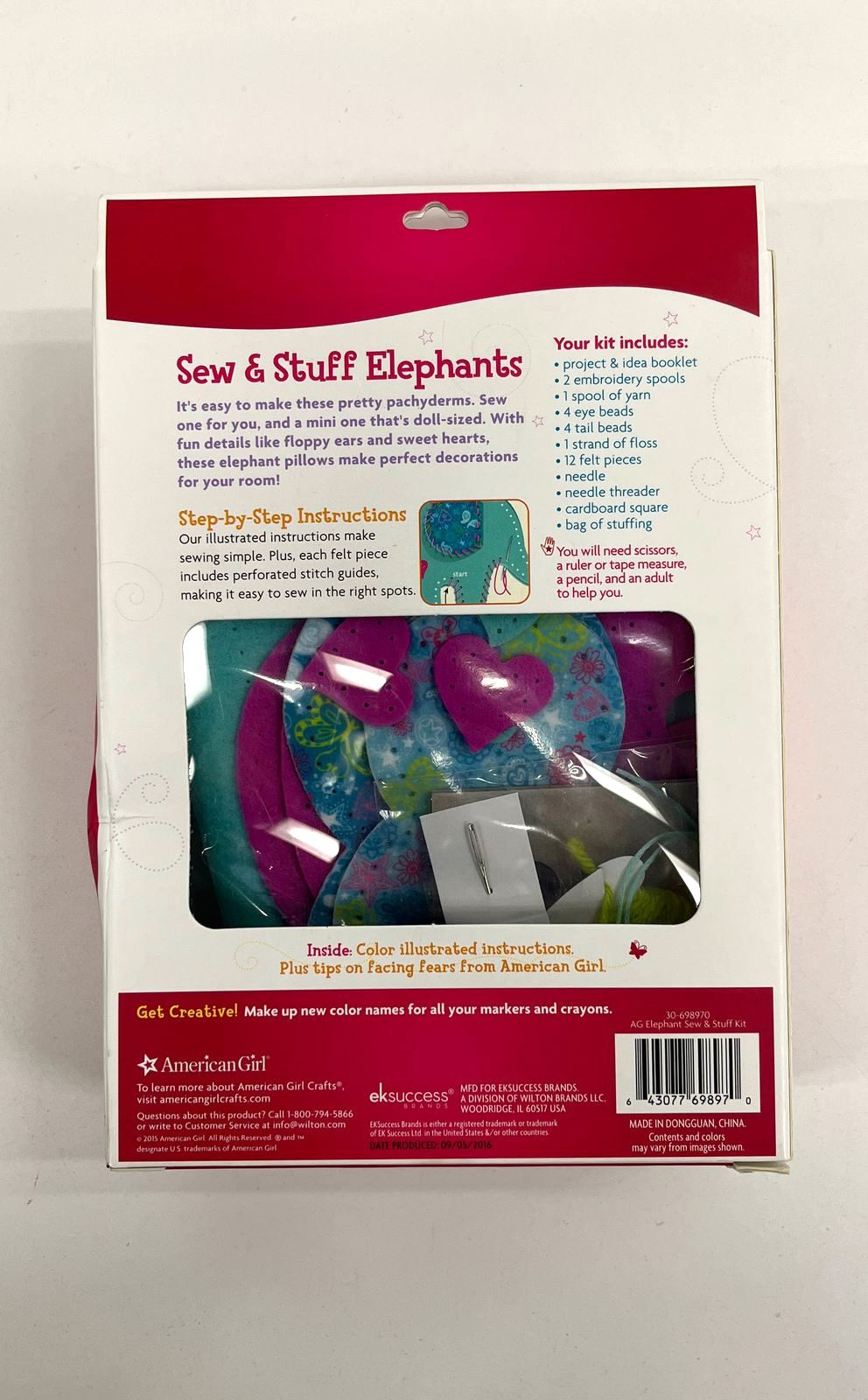 NIB Unopened American Girl Crafts Sew & Stuff Kit Stitched Felt Elephants