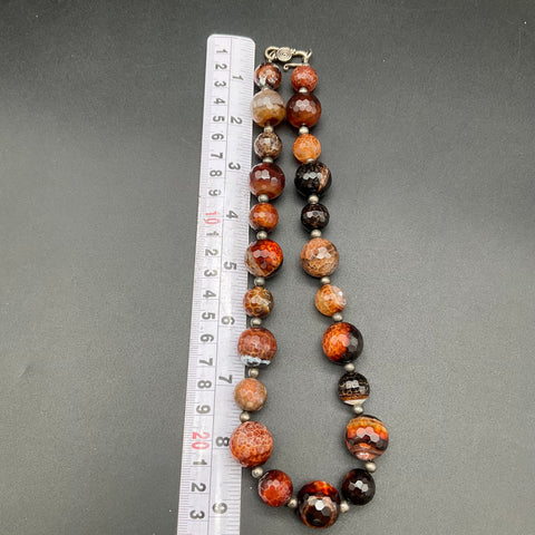 Faceted Agate Beaded Necklace 91% Silver Clasp Tested Silver Plated Beads 18"