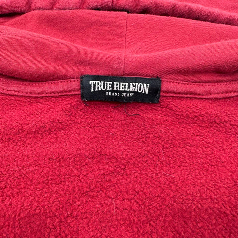 True Religion Men's Red Buddha Foil Centre Zip Graphic Logo Hoodie