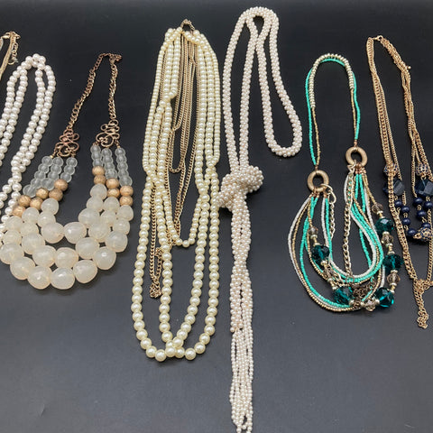 Fashion Jewelry Lot 7 Necklaces Faux Pearl Multi-Strand Beaded Statement