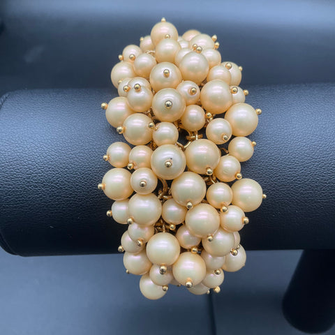 J. Crew Pearl Garden Cha Cha Shakey Bracelet Gold Tone Faux Pearls 8"