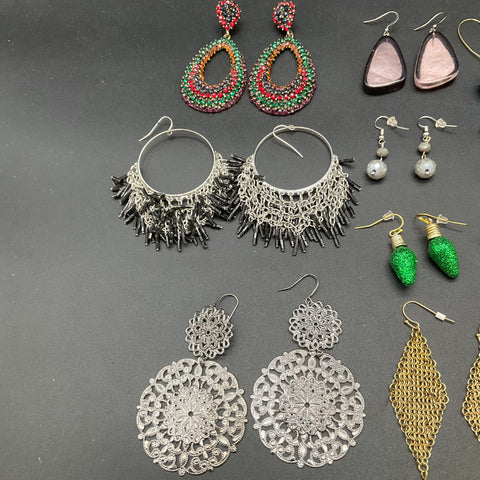 Fashion Jewelry Lot of 22 Pairs Mixed Earrings Hoops Dangles Studs Rhinestone