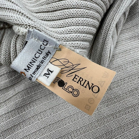 Marisa Minicucci Women's Tan Merino Wool Ribbed Drape Front Cardigan M