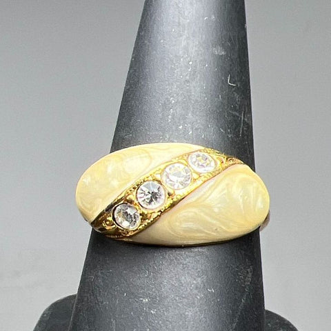 Avon Tailored Elegance Gold Plate Enamel Rhinestone Ring Size 8.25 4.75g