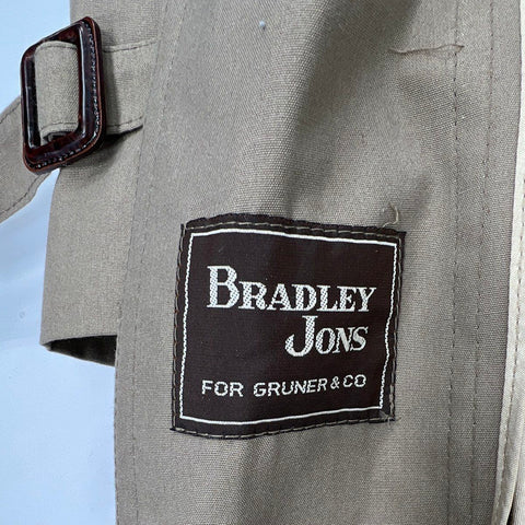 Vintage 80s Bradley Jons Men's Tan Trench Coat Belted Zip Out Liner Sz 42S