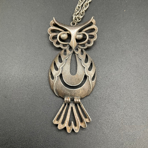 Vintage Owl Pendant Necklace Lot of 3 Silver Tone Torino Blue Stone Whimsical
