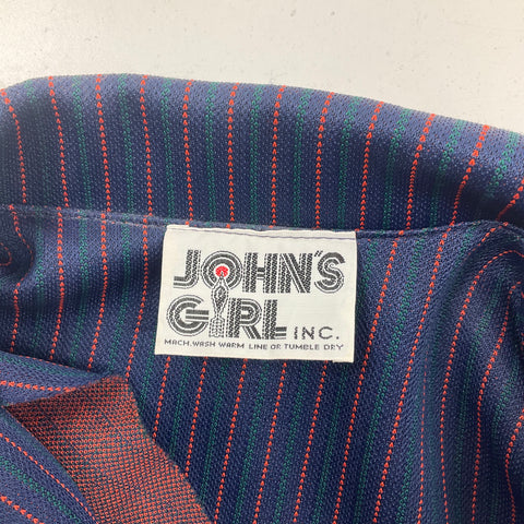 Vintage 70s John's Girl Navy Red Pinstripe Polyester Pants Suit Set Women's