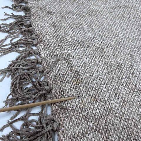 Pottery Barn Chenille Throw Blanket Taupe Textured Rayon Cotton Fringe 50x60