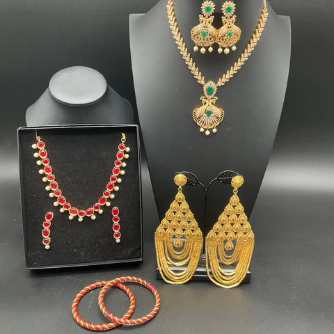 Traditional Indian Statement Jewelry Lot Green Red Glass Stones Bangles 10 Pcs
