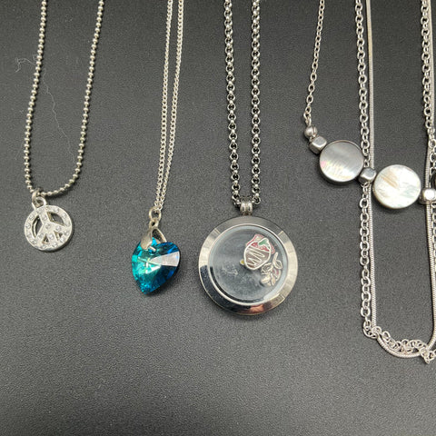 Silver Tone Fashion Necklace Jewelry Lot 10 Mother of Pearl Heart Clover