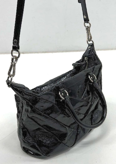 Coach Madison Sophia Satchel Black Quilted Patent Leather Silver Hardware