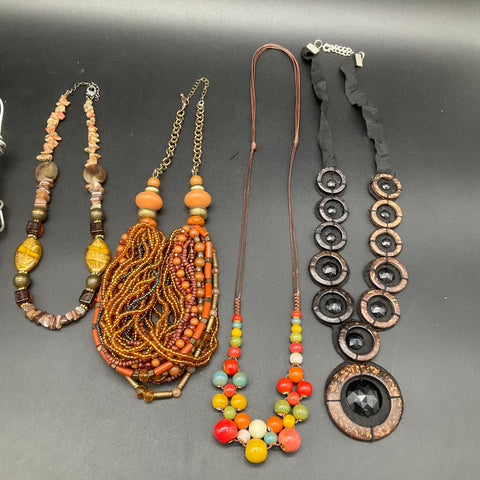 Boho Mixed Statement Necklace Lot of 5 Earthy Tribal Natural Materials 0.9 lbs