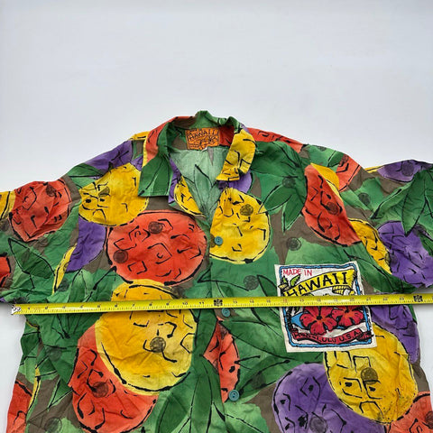 Vintage 90s Made In Hawaii Pineapple Print Honolulu Aloha Shirt Sz XL