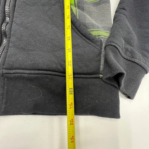 Vintage Y2K No Fear Men's Black Gray Plaid Sherpa Lined Full Zip Hoodie S