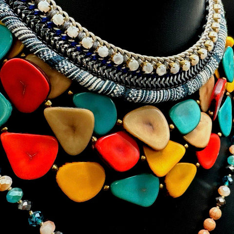 Rain Jewelry Bohemian Statement Beaded Necklace Lot 4 Necklaces 1 Pair Earrings