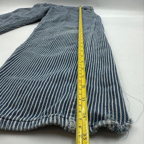 Vintage Round House Kids Hickory Stripe Denim Workwear Overalls USA Made Sz 16