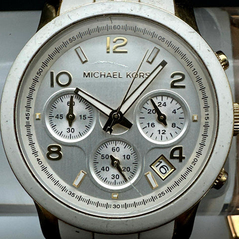 Michael Kors Watches Lot of 2 MK-5145 Chronograph & Rose Gold Tone Crystal