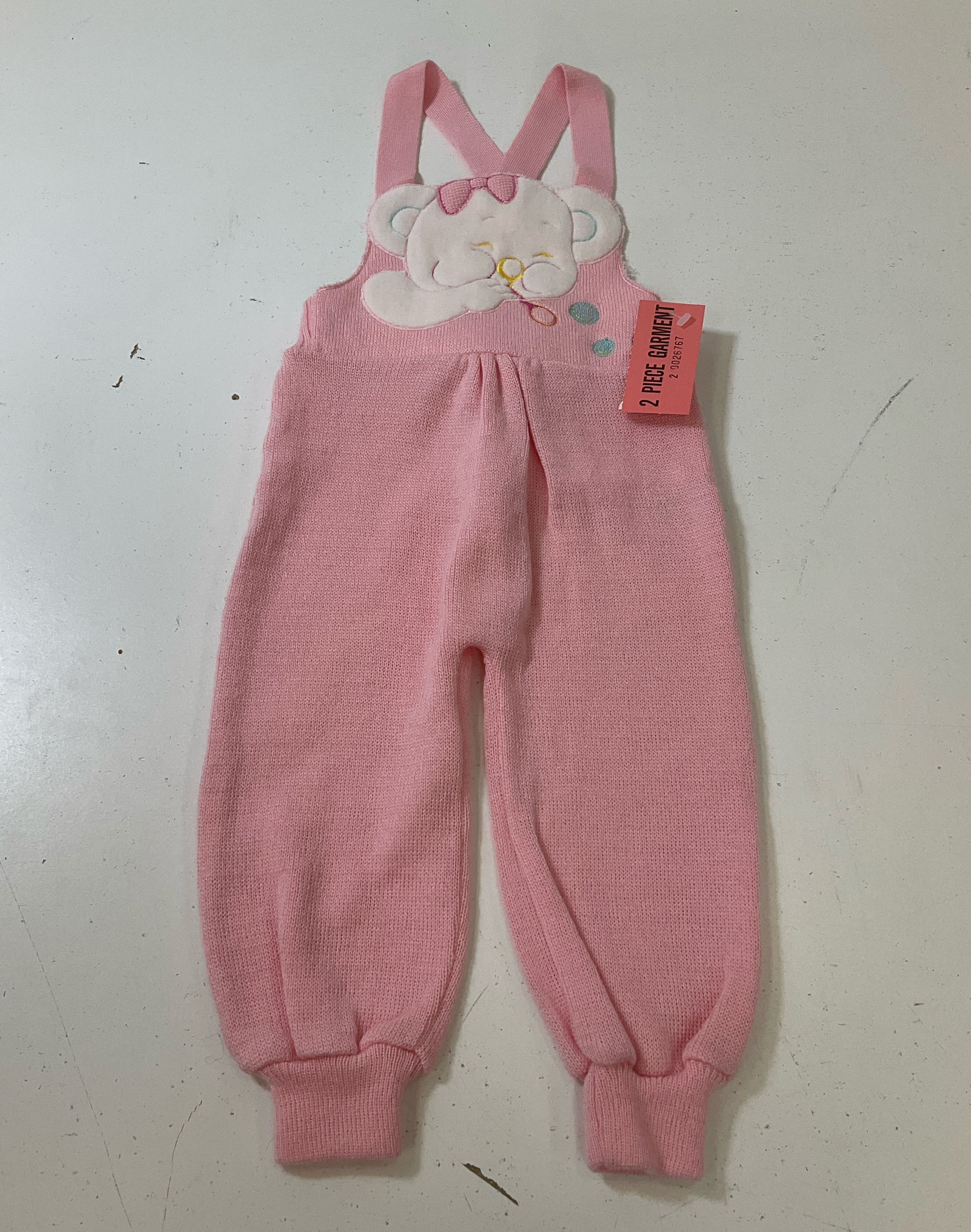 Levanon Knits White & Pink 2 Piece Sweater & Overalls Set 24 Months Vintage NWT