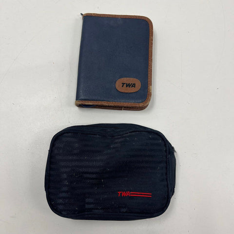 Vintage 80s TWA Airlines Amenity Kit Travel Bag Pouch Folio Lot of 2