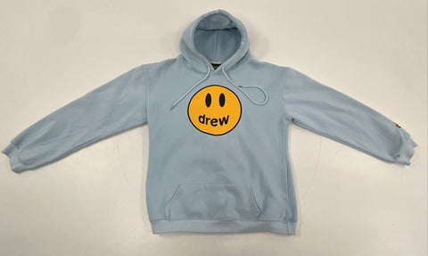 Drew House Men's Light Blue Mascot Smiley Face Hoodie Logo Pullover Size L