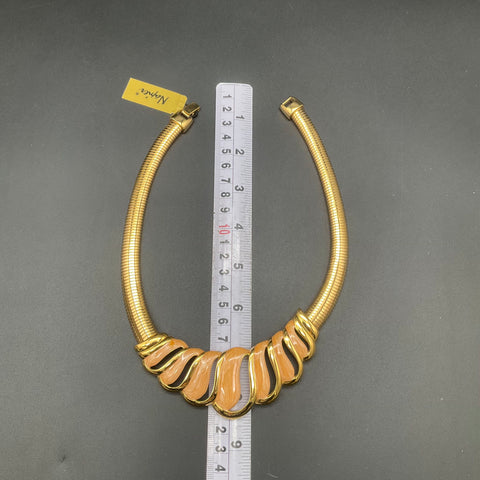 Vintage Napier Gold Tone Peach Enamel Omega Choker Necklace 16" Signed NWT